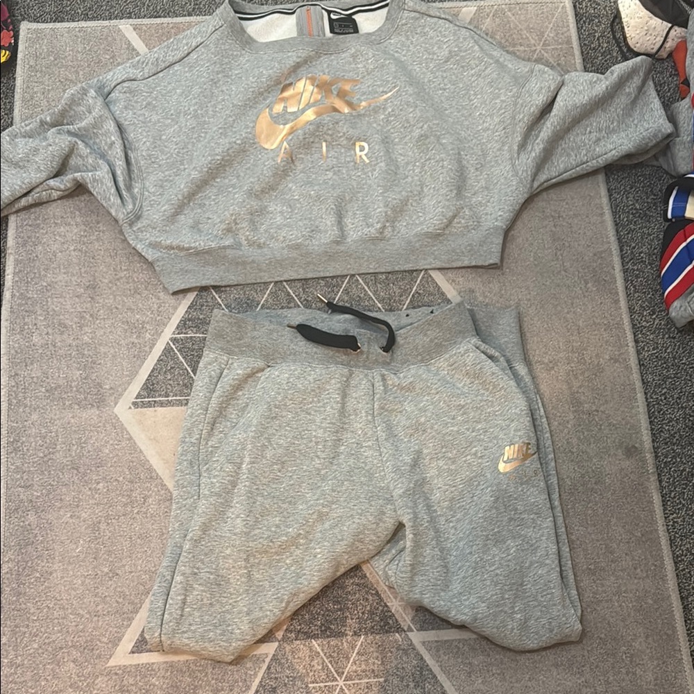 Nike  Gray and Gold Sweatshirt and Joggers Set